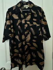Paradise Coves Men’s 100% Silk Hawaiian Shirt FEATHER Design Sz MEDIUM