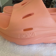 HOKA Womens Orange Slide Sandals Slip-On Synthetic Upper US 10 Logo Accent