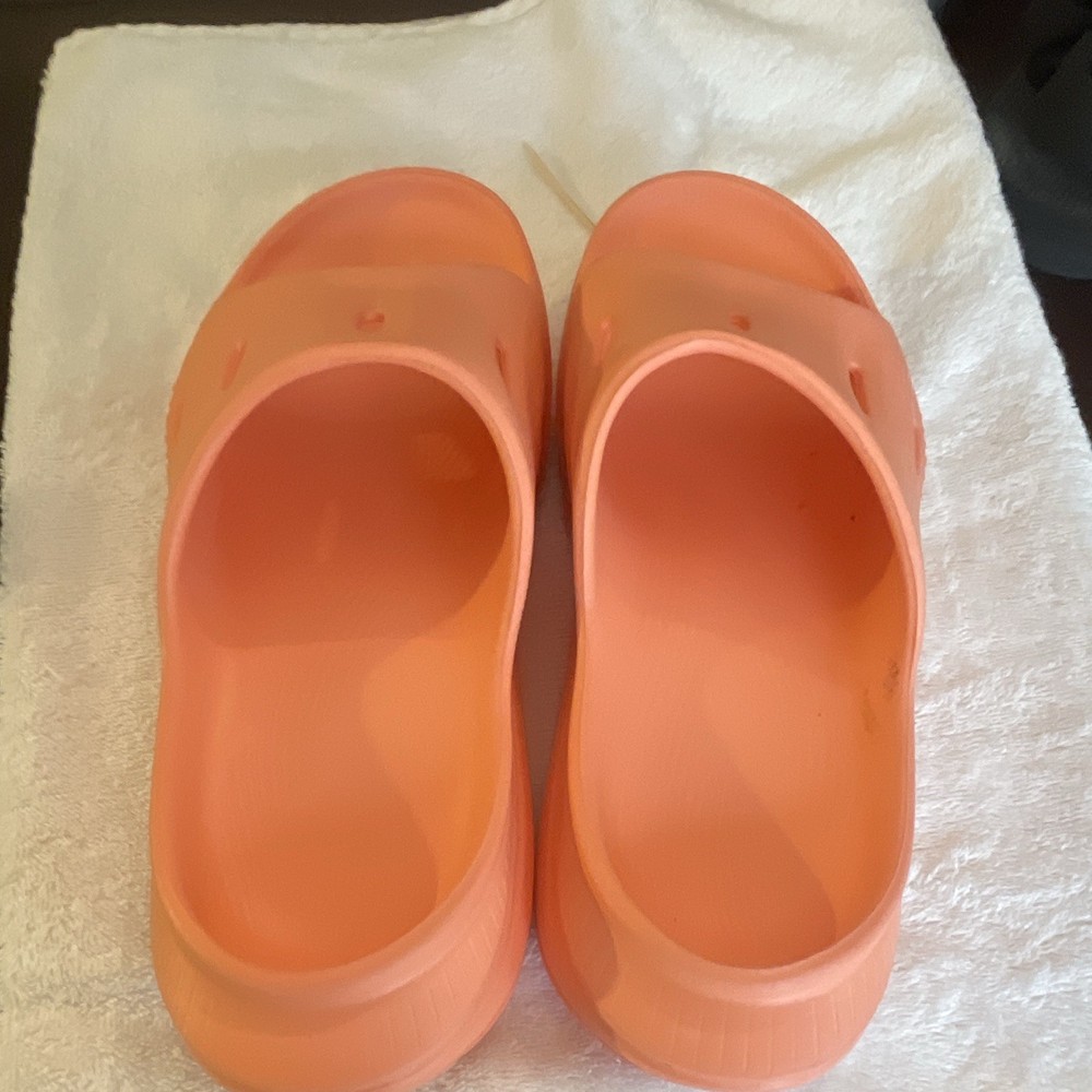 HOKA Womens Orange Slide Sandals Slip-On Synthetic Upper US 10 Logo Accent