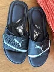 PUMA Men’s Black Slide Sandals Slip-On Synthetic Upper Logo Accents 10.5