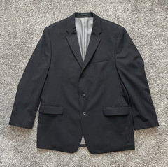 Calvin Klein Black 100% Wool 3-Button Suit Jacket Size 46L Double Vent