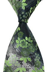New Luxury Floral Green Black White Jacquard Woven 100% Silk Men’s Tie Necktie
