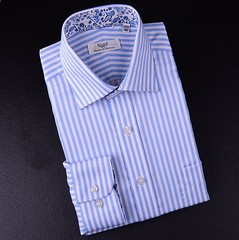 Mens Blue Formal & Business Dress Shirt Herringbone Twill Striped Floral Paisley